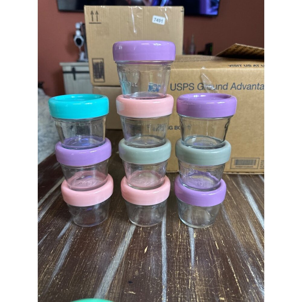 7492.. melii smaal glass baby food jars puree  1 oz jars 12  2 oz jars 10 and 3 - Picture 2 of 6